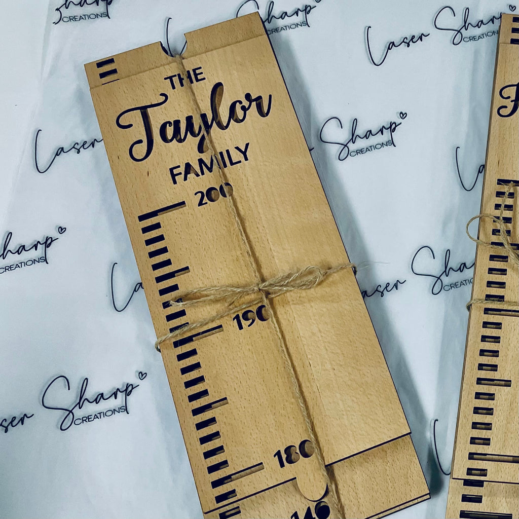 Height Chart - PERSONALISED FAMILY NAME - Ruler - Timber Gift – Laser ...